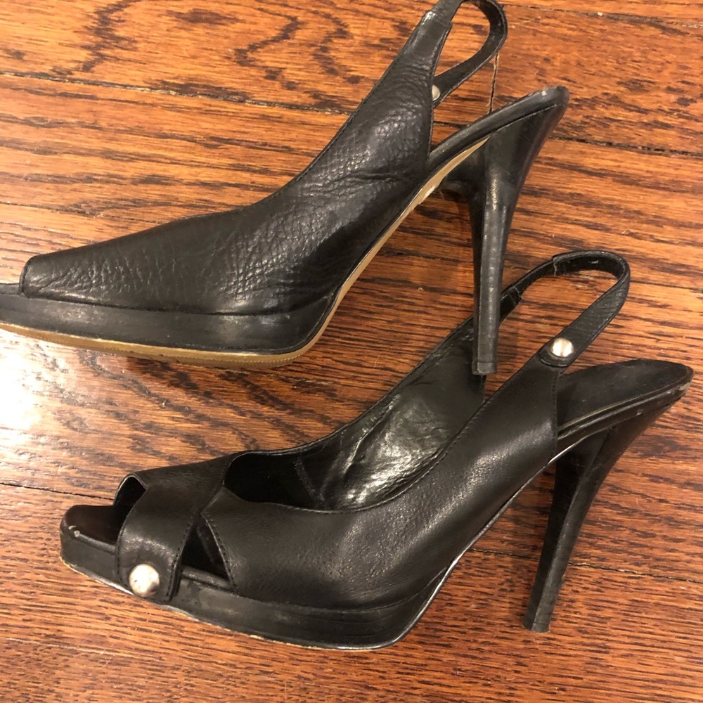 Leather peep toe heels